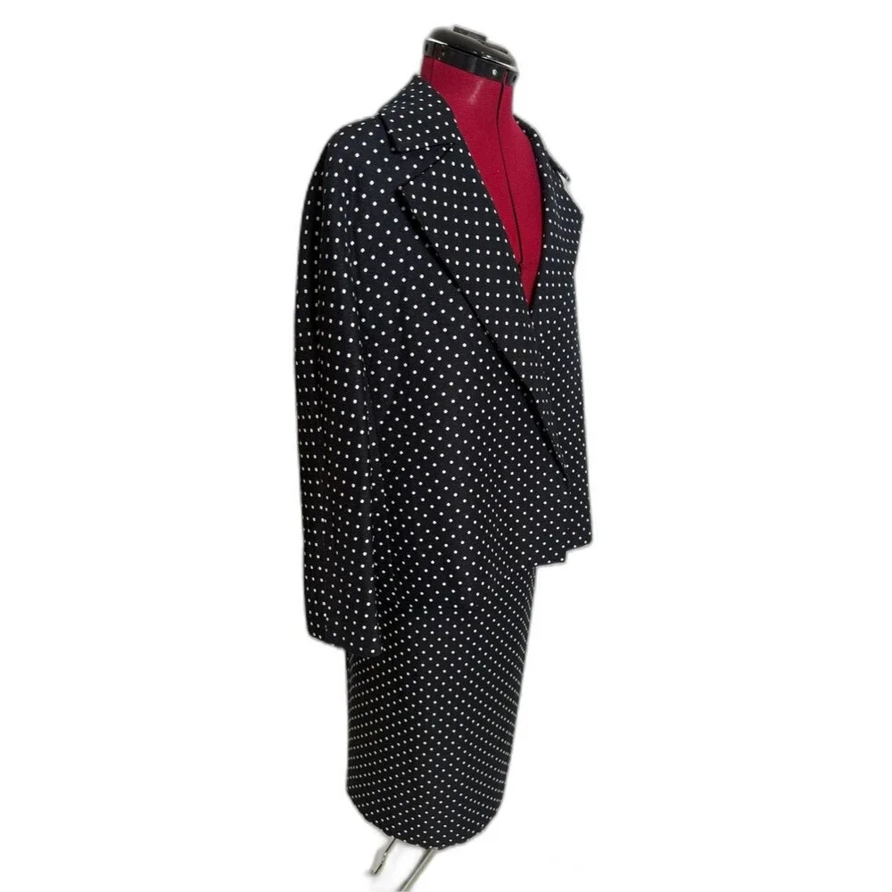 Kasper Skirt Suit Size 14 Navy Blue & White Polka-Dot 2-Piece Set Blazer & Skirt